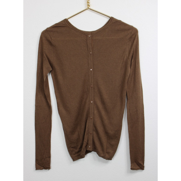 Maje Women's Sweater Cashmere & Silk Long Sleeve Snap Back Brown Size S T2 - Picture 7 of 9